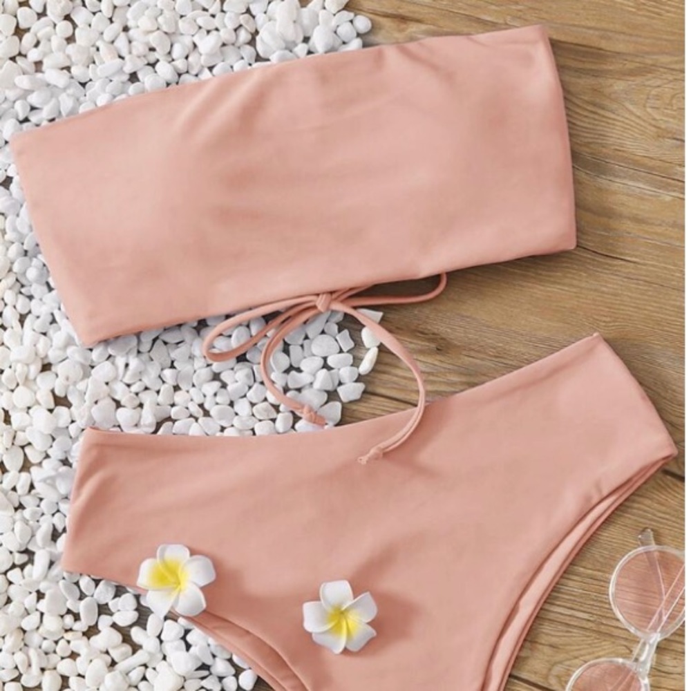 lace-up back bandeau bikini swimsuit